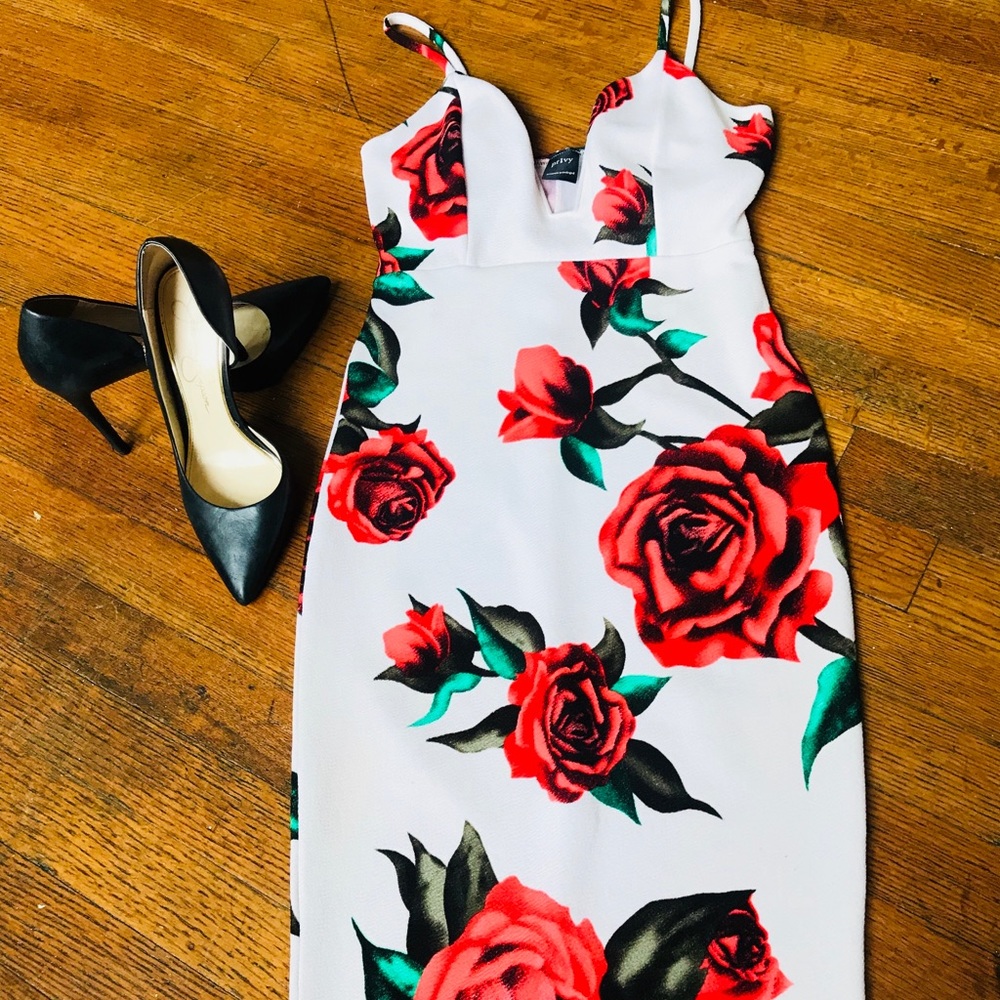 White Plunging V midiDress